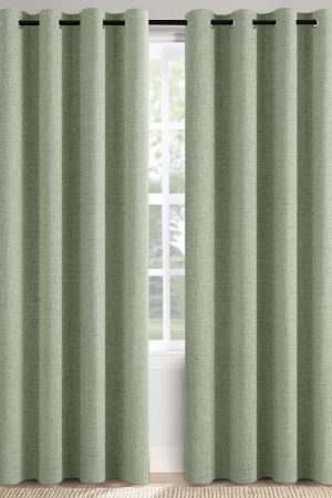 Linen Texture Curtains for Bedroom Solid 100% Blackout Thermal Insulated Sage Green Curtains Grommet Room Darkening Curtains/Draperies for Living Room Nursery 52x84 Inch (2 Panels)