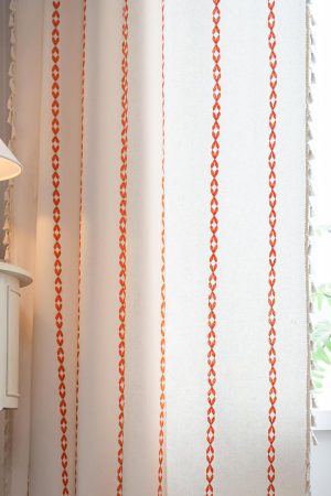 Rust Orange Boho Curtains 84 inches Length for Living Room Bedroom Nursery, Burnt Bohemian Embroidery Farmhouse Tassel Privacy Window Treatments for Halloween Decor W52 x L84, 1 Panel
