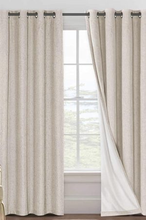 Linen 100% Blackout Curtains for Bedroom Full Light Blocking Curtains, Textured Window Curtain for Living Room 84 inch Grommet, Energy Efficient Curtains White Liner(2 Panels, Natural)