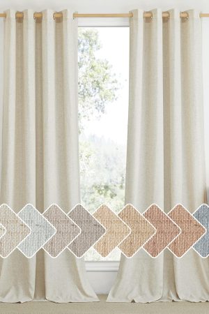 Natural Linen Curtains 84 inch Long 2 Panels Set, Grommet Top Thick Linen Burlap Semi Sheer Vertical Drapes Privacy Assured with Light Filtering for Bedroom/Living Room, W55 x L84