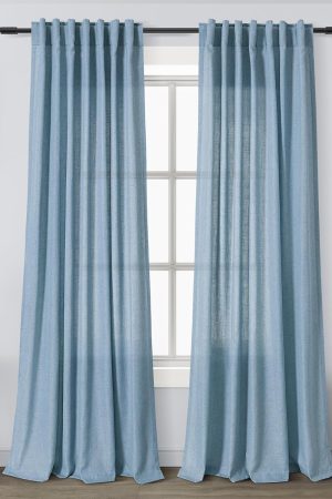 Blue Semi Sheer Linen Curtains 84 inch Length for Living Room Back Tab Modern Farmhouse Coastal Decor Stone Dusty Blue Cotton Textured Gauze Curtains for Dining Room Bedroom Blue Grey