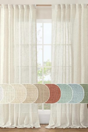Natural Ivory Semi Sheer Linen Curtains 84 inch Long, Cream White Light Filtering Living Room Panels Back Tab and Rod Pocket Neutral Drapes for Bedroom/Farmhouse, 2 Panels, 52 x 84 Inch