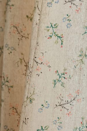 Floral Bedroom Curtains 84 Inch Length 2 Panels Set Farmhouse Semi Sheer Living Room Drapes Cotton Linen Blend Bohemian Window Curtain Panels with Tassel Beige Rod Pocket Drapes