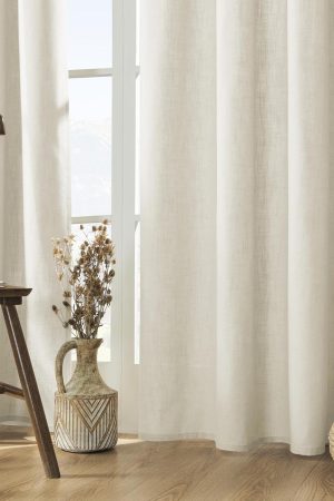 Linen Curtains 96 inch Length 2 Panel Set,Light Filtering Curtain for Living Room Bedroom Curtains 52 inch Wide Drapes with Rod Pocket Back Tab Farmhouse Curtain (96" Lx52 W, Ivory on Linen)