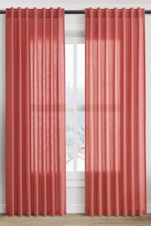 Brick Red Linen Blend Drapes 84 Inch Length 2 Panels Set Back Tab Rod Pocket Light Filtering Privacy Semi Sheer Textured Curtains Neutral Farmhouse Decor Curtains for Living Room Bedroom 52x84