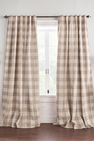 Farmhouse Living  Buffalo-Check Blackout Window Curtain, Living Room and Bedroom Drape with Rod Pocket Tabs, 52" x 84", Linen, 1 Panel