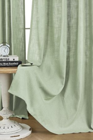 Linen Curtains 108 Inches Long Sage Green Drapes Set of 2 Farmhouse Curtains for Bedroom Light Filtering Drapes for Living Room(108" L x 52" W, Sage Green)