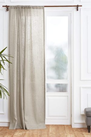 Natural Linen Curtain 52 x 96 Inch, Light Filtering Rod Pocket Curtain 96 Inch, 100% Pure Linen European Flax Window Treatment Panel for Living Room, Bedroom